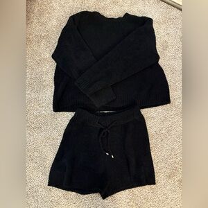 Black Knit Sweater and Shorts Set